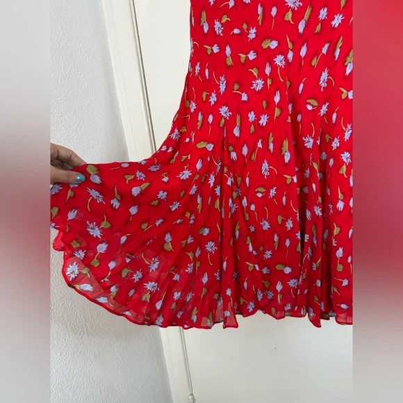 J.Crew Gwyneth flounce hem midi slip skirt in red floral L - Picture 2 of 7